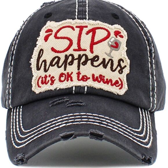 2/$30 Ladies Black SIP Happens Baseball Cap - Picture 3 of 6